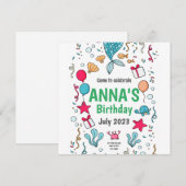 Staart van een schattige zeemeermin, uitnodiging v (Voorkant / Achterkant)