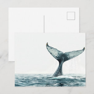 Staart van een walvis die uit de oceaan komt Klein Briefkaart