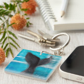 Staart van een walvis in waterverf sleutelhanger (Voorkant Rechts)