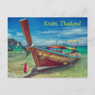 Staartboot op het strand, Krabi, Thailand Feestdagenkaart