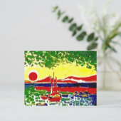 Staarten en strandzonnescherm briefkaart (Staand voorkant)