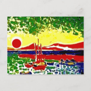 Staarten en strandzonnescherm briefkaart