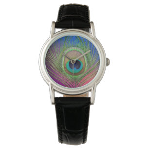 Staartveer van een pauw horloge