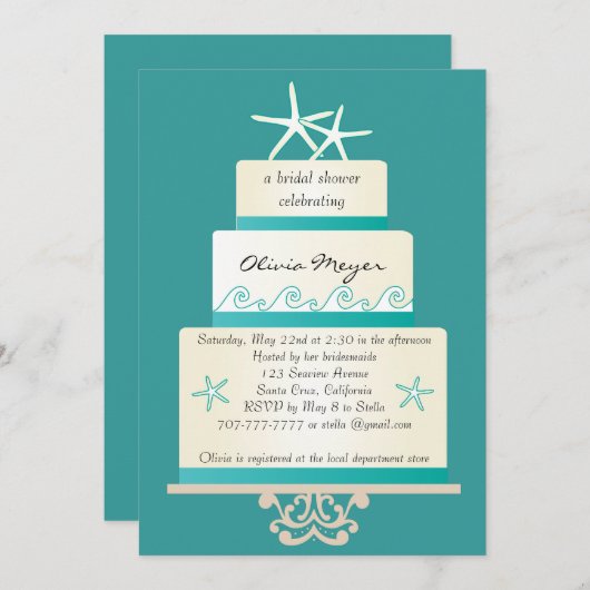 Staarvis Wedding Cake Bridal Shower Invitations Kaart (Voorkant / Achterkant)