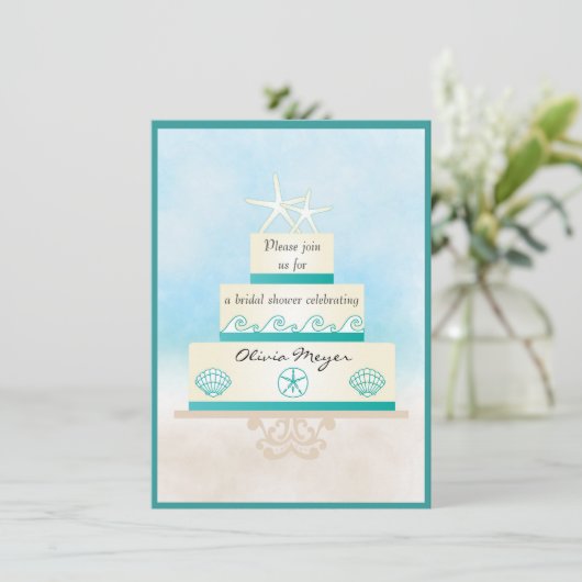 Staarvis Wedding Cake Bridal Shower Invitations Kaart (Staand voorkant)