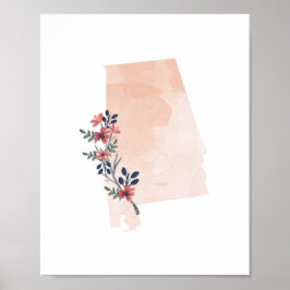 Staat Alabama Floral Waterverf Poster