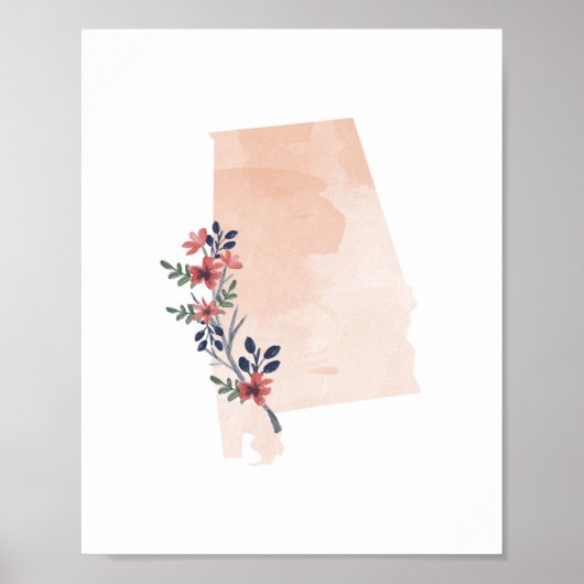 Staat Alabama Floral Waterverf Poster (Voorkant)