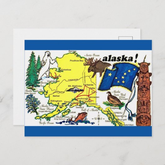 Staat Alaska Kaart Ansichtkaart (Voorkant / Achterkant)