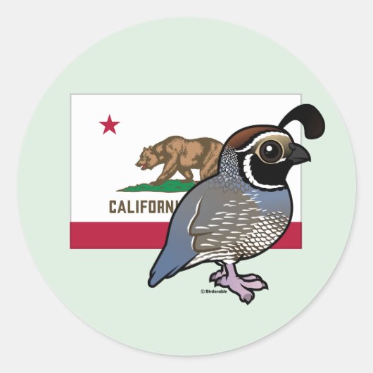 Staat Birdorable: Californische kwartel Ronde Sticker (Voorkant)