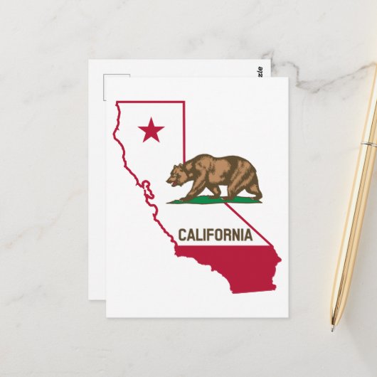 Staat Californië-Beer en vlag Briefkaart (Voorkant / Achterkant in situ)