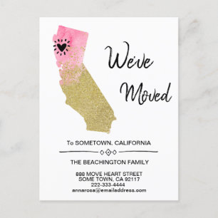 *~* STAAT CALIFORNIË - Glitter Bewegend Nieuw Adre Aankondigingskaart