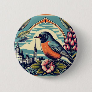 Staat Connecticut Vogel en Bloem Groen Blauw Ronde Button 5,7 Cm