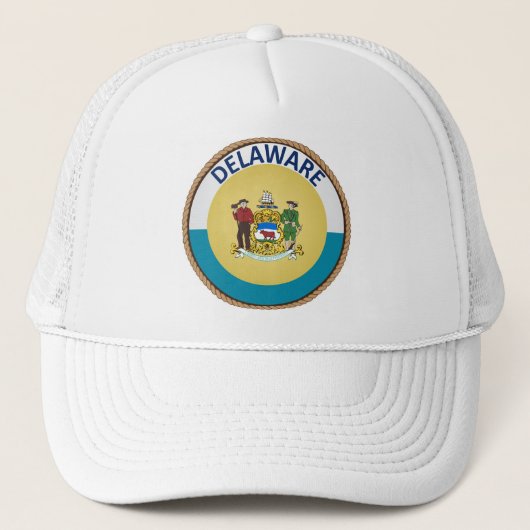Staat Delaware Flag Seal Trucker Hat Pet (Voorkant)
