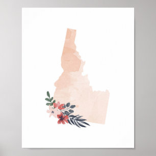 Staat Idaho Floral Waterverf Poster