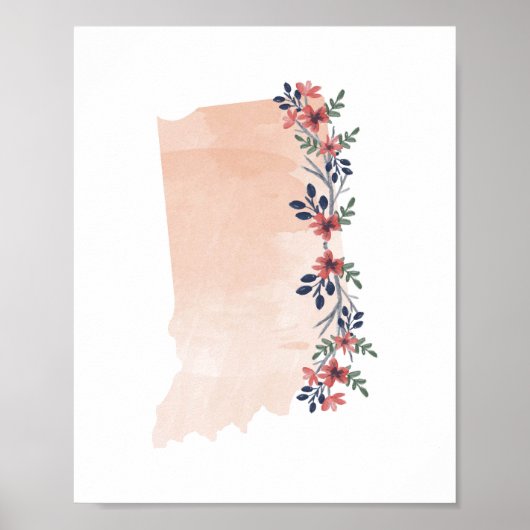 Staat Indiana Floral Waterverf Poster (Voorkant)
