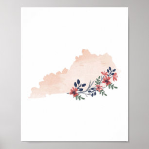 Staat Kentucky Floral Waterverf Poster