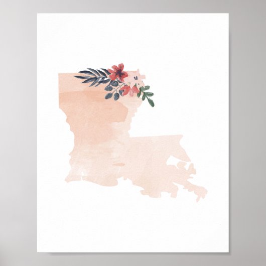 Staat Louisiana Floral Waterverf Poster (Voorkant)