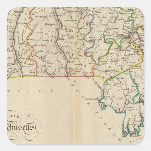 Staat Massachusetts 3 Vierkante Sticker (Voorkant)
