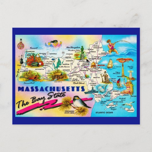 Staat Massachusetts Kaart Ansichtkaart (Voorkant)