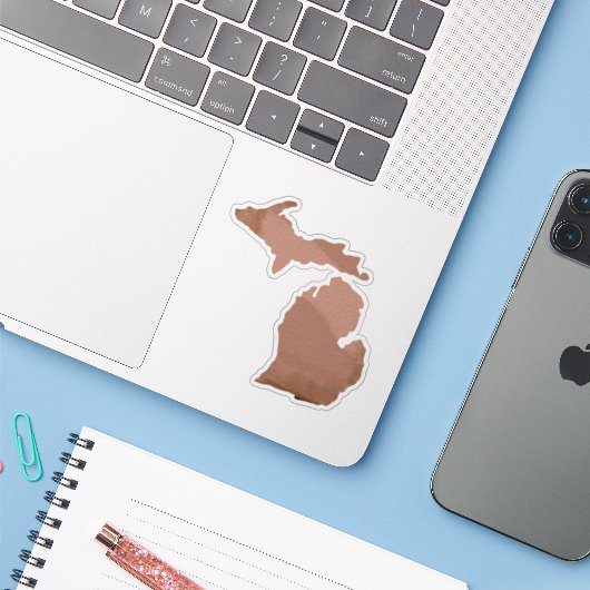 Staat Michigan Copper Silhouette Sticker (Laptop met iPhone)