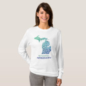 Staat Michigan Silhouette Hearts & Hometown T-S T-shirt (Voorkant volledig)