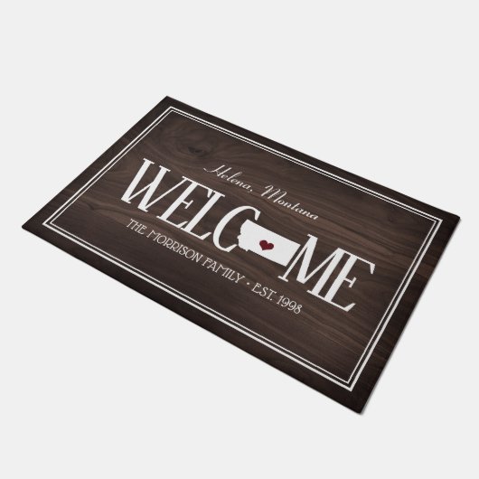 Staat Montana Personalized Woodgrain Deurmat (Schuin)