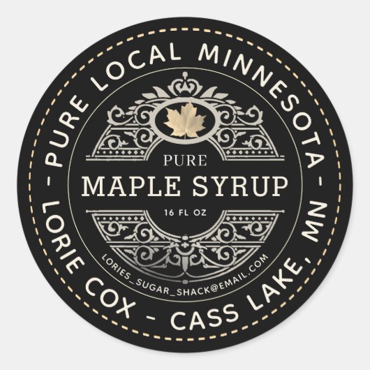 Staat Naam Gold Leaf Maple Syrup Black Ronde Sticker (Voorkant)