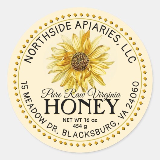 Staat Naam Raw Honey  Zonnebloem Geel Ronde Sticker (Voorkant)