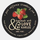 Staat Naam Zelfgemaakt met Liefde Pure Aardbei Jam Ronde Sticker (Voorkant)