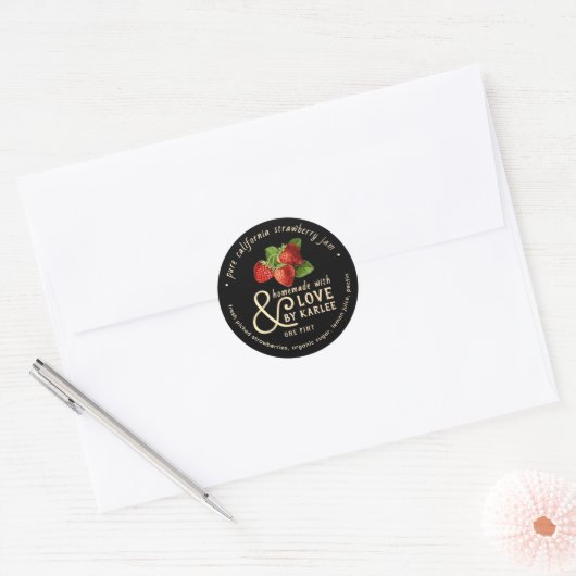 Staat Naam Zelfgemaakt met Liefde Pure Aardbei Jam Ronde Sticker (Envelop)