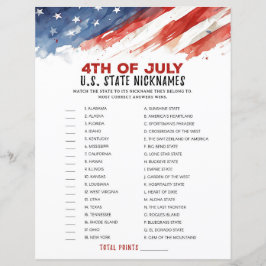 Staat Nickname 4th of July Party Game