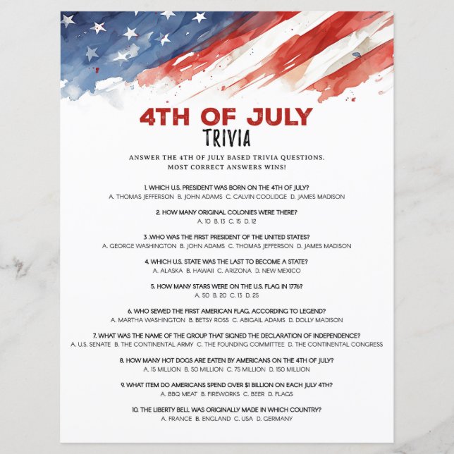 Staat Nickname 4th of July Party Game (Voorkant)