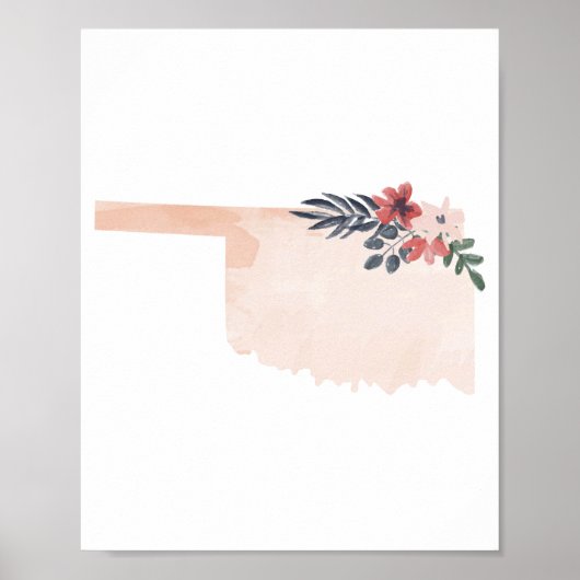 Staat Oklahoma Floral Waterverf Poster (Voorkant)