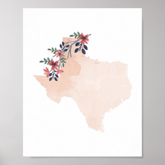staat Texas Floral Waterverf Poster (Voorkant)