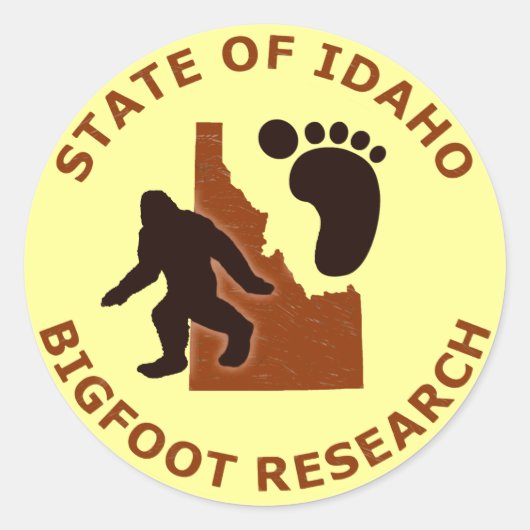 Staat van Idaho Bigfoot Research Ronde Sticker (Voorkant)
