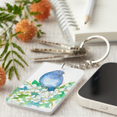 Staat van Idaho Mountain Bluebird Syringa Flower Sleutelhanger (Voorkant Rechts)