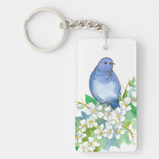 Staat van Idaho Mountain Bluebird Syringa Flower Sleutelhanger (Voorkant)