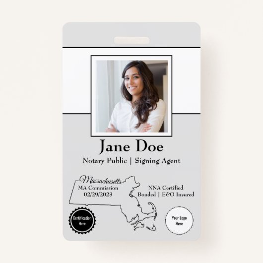 Staat van Massachusetts Notaris Public Badge QR Co (Voorkant)