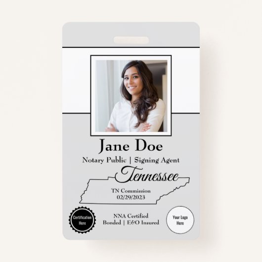 Staat van Tennessee Notaris Public Badge w / QR Co (Voorkant)