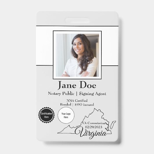Staat van Virginia Notary Public Badge met QR-code (Voorkant)