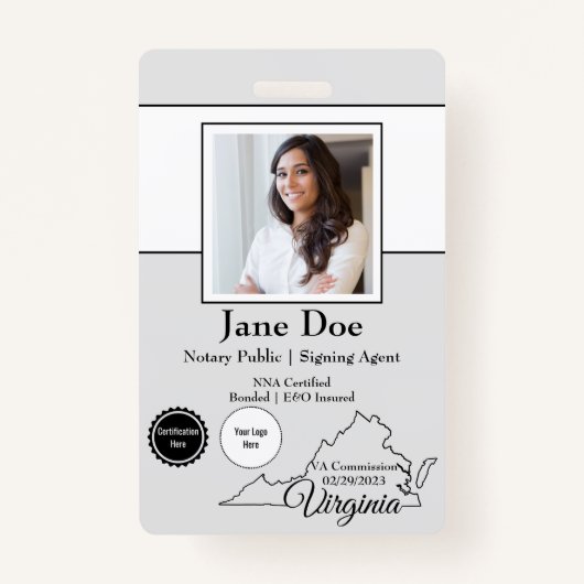 Staat van Virginia Notary Public Badge met QR-code (Voorkant)