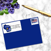 Staat van Wisconsin Vlag en Flower Blue Violet Etiket