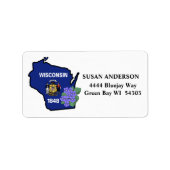 Staat van Wisconsin Vlag en Flower Blue Violet Etiket (Voorkant)