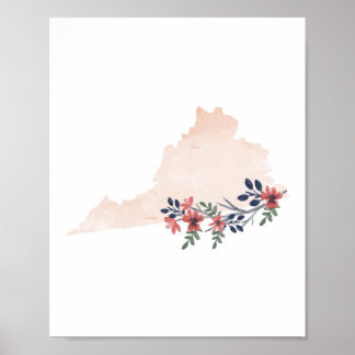 Staat Virginia Floral Waterverf Poster