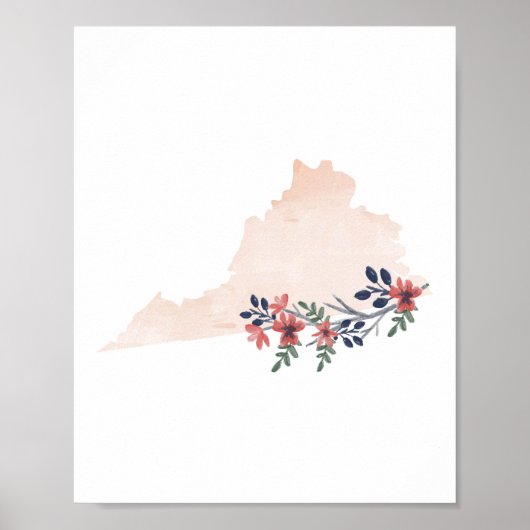 Staat Virginia Floral Waterverf Poster (Voorkant)
