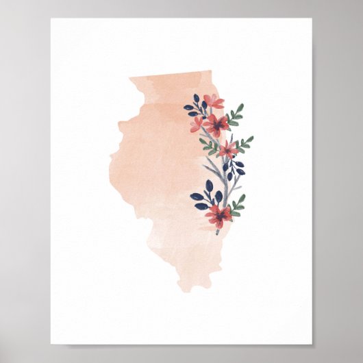 Staat Waterverf Illinois Floral Poster (Voorkant)