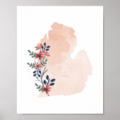 Staat Waterverf Michigan Floral Poster (Voorkant)