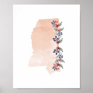 Staat Waterverf Mississippi Floral Poster