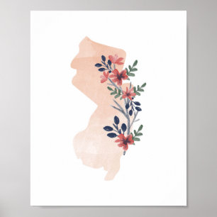 Staat Waterverf New Jersey Floral Poster