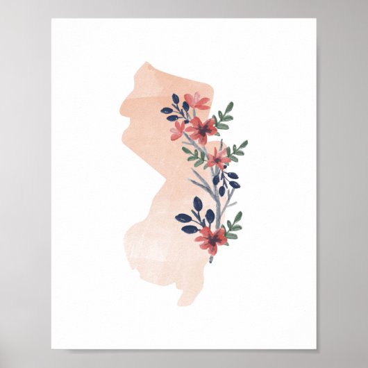 Staat Waterverf New Jersey Floral Poster (Voorkant)